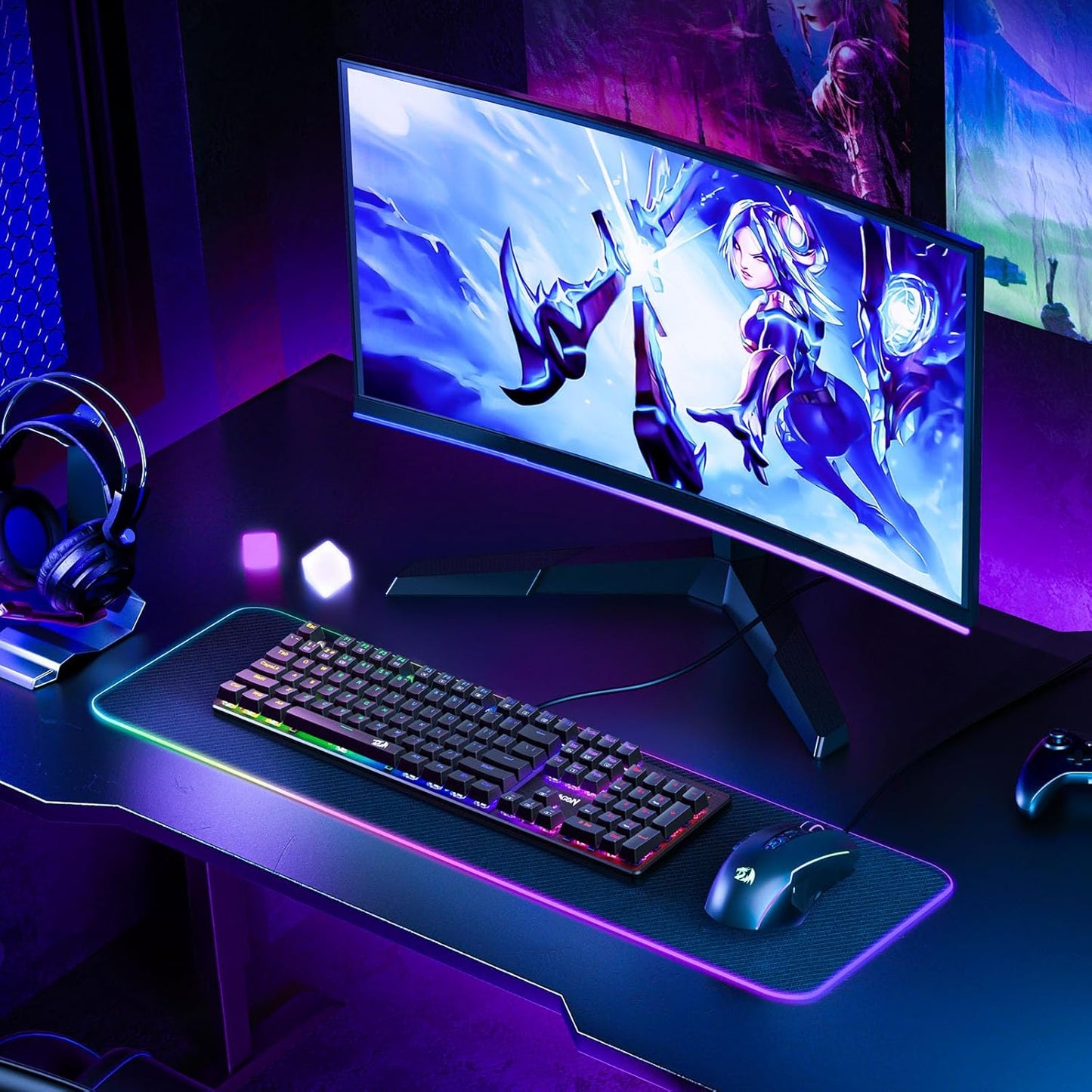 Mechanical Gaming Keyboard Wired, 11 Programmable Backlit Modes, Hot-Swappable Red Switch, Anti-Ghosting, Double-Shot PBT Keycaps, Light up Keyboard for PC Mac