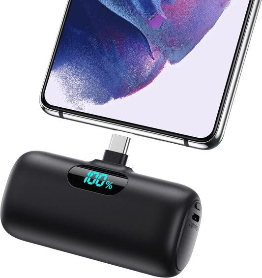 Mini Power Bank, 5000Mah USB C Cargador Portátil 15W PD Carga Rapida Batería Externa Compacto Powerbank Con Pantalla LCD Compatible Con Iphone 16/15 Pro MAX Samsung Xiaomi USB C Teléfonos Etc