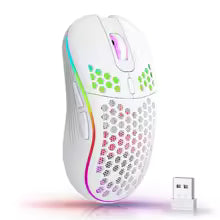 2.4G Wireless Mouse with RGB Backlit 6-Button 3-Speed DPI Type C Rechargeable Ergonomic Honeycomb Design Gaming Mouse